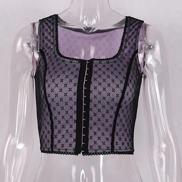 Purple & black hook front crop corset top - Picture 10 of 16